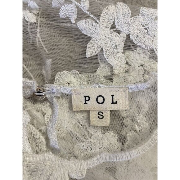 Pol Blouse Womens Small Ivory Sheer Embroidered Shirt Top Floral - Picture 13 of 13